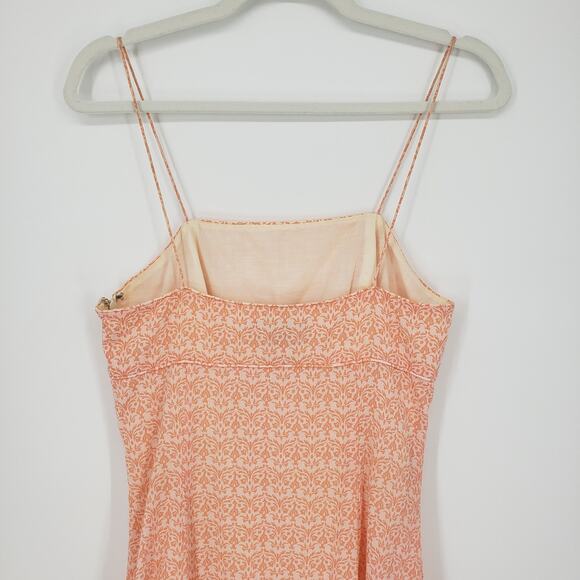 Vintage Y2K Express A Line Maxi Dress 4 Tiered Ruffle Flounce Hem Orange Damask - Picture 6 of 9